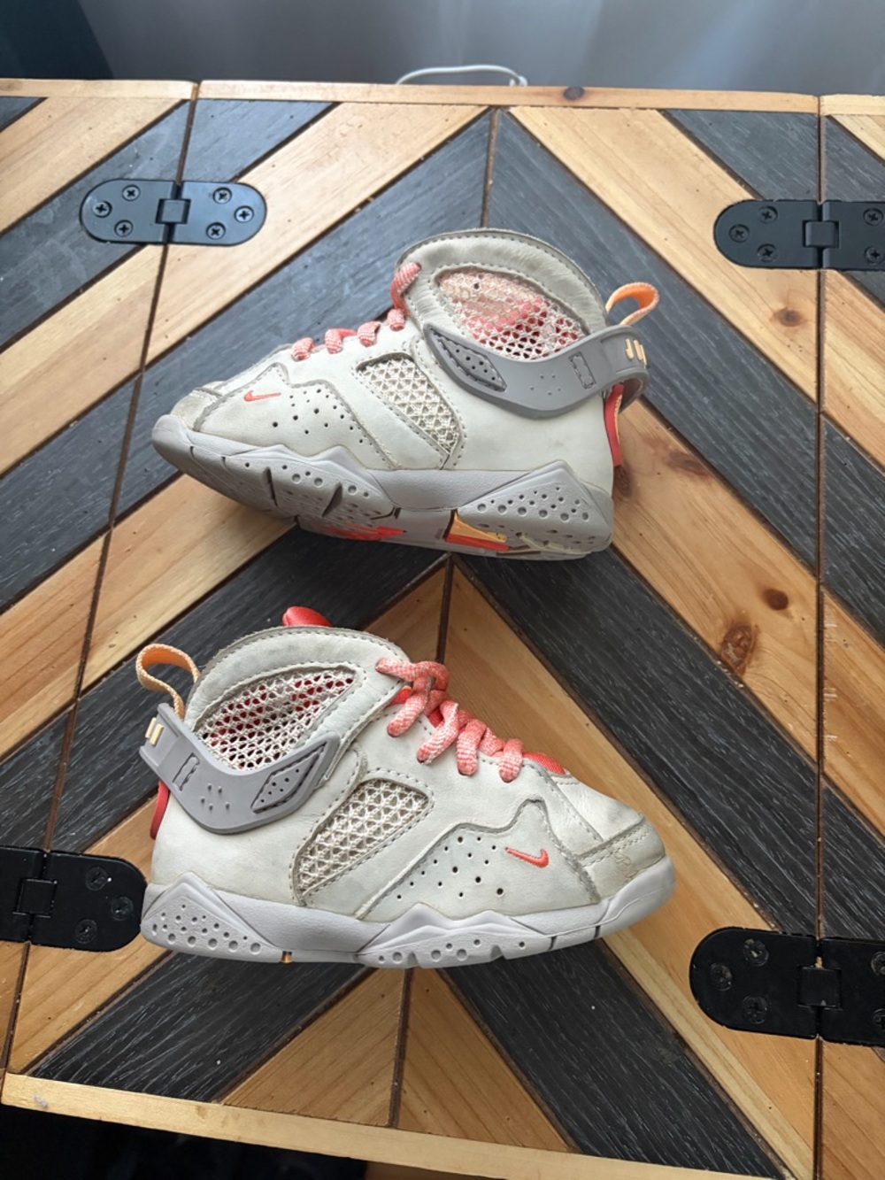 Jordan Kids White and Coral High-Top Sneakers